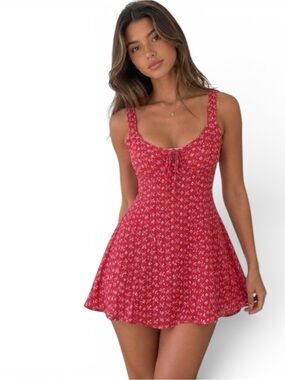 Blue Rain Coral Pink Floral Tie-Front Dress